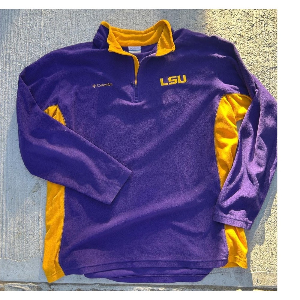 Columbia LSU Tigers Fleece Pullover Mens XXL Purple‎ Gold vintage Quarter Zip